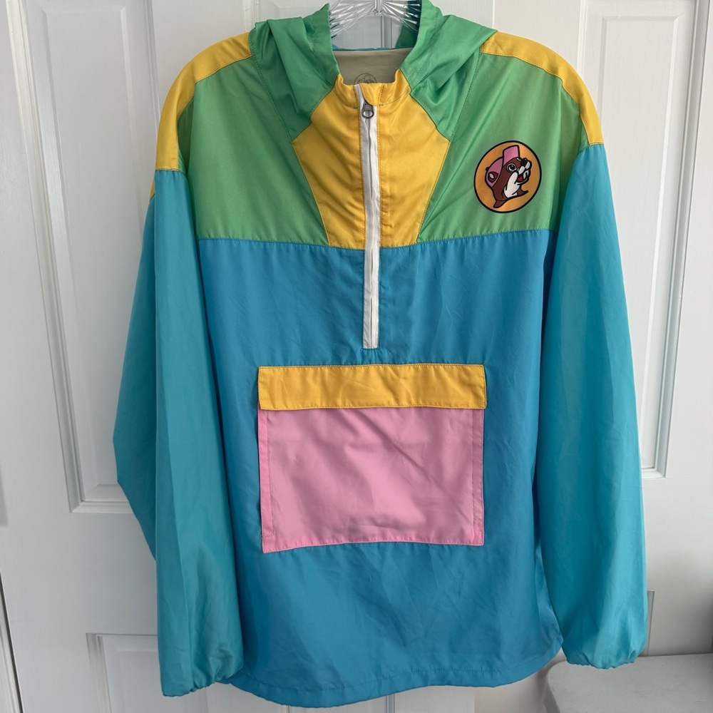 Buc-ee’s Colorblock Windbreaker Jacket‎ Adult Small Hooded Retro